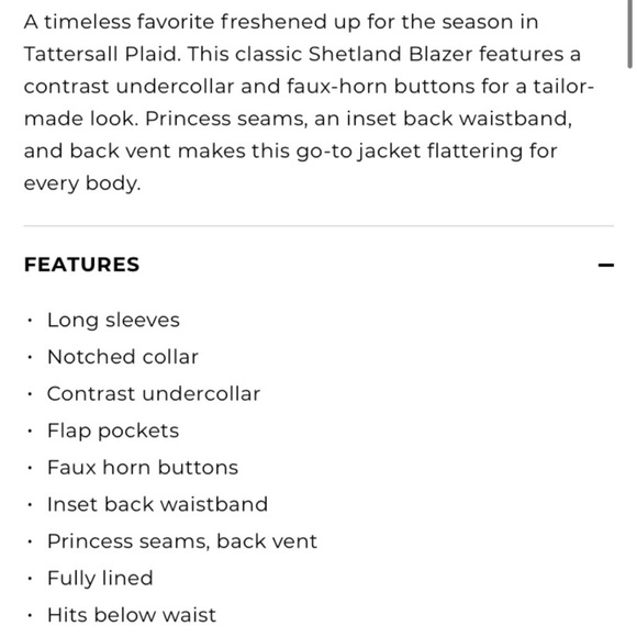⭐️ NWT Talbots Shetland Aberdeen Houndstooth Wool Blazer Size 4P
Tattersall - Picture 5 of 11